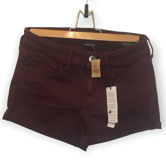 AMERICAN EAGLE MIDI TWILL SKINDIGO Stretch Lycra MAROON SHORTS! Size 4 NWT! - Picture 4 of 6